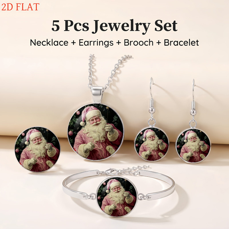 5pc Christmas Santa Claus Ladies Jewelry Set, Festive Gift